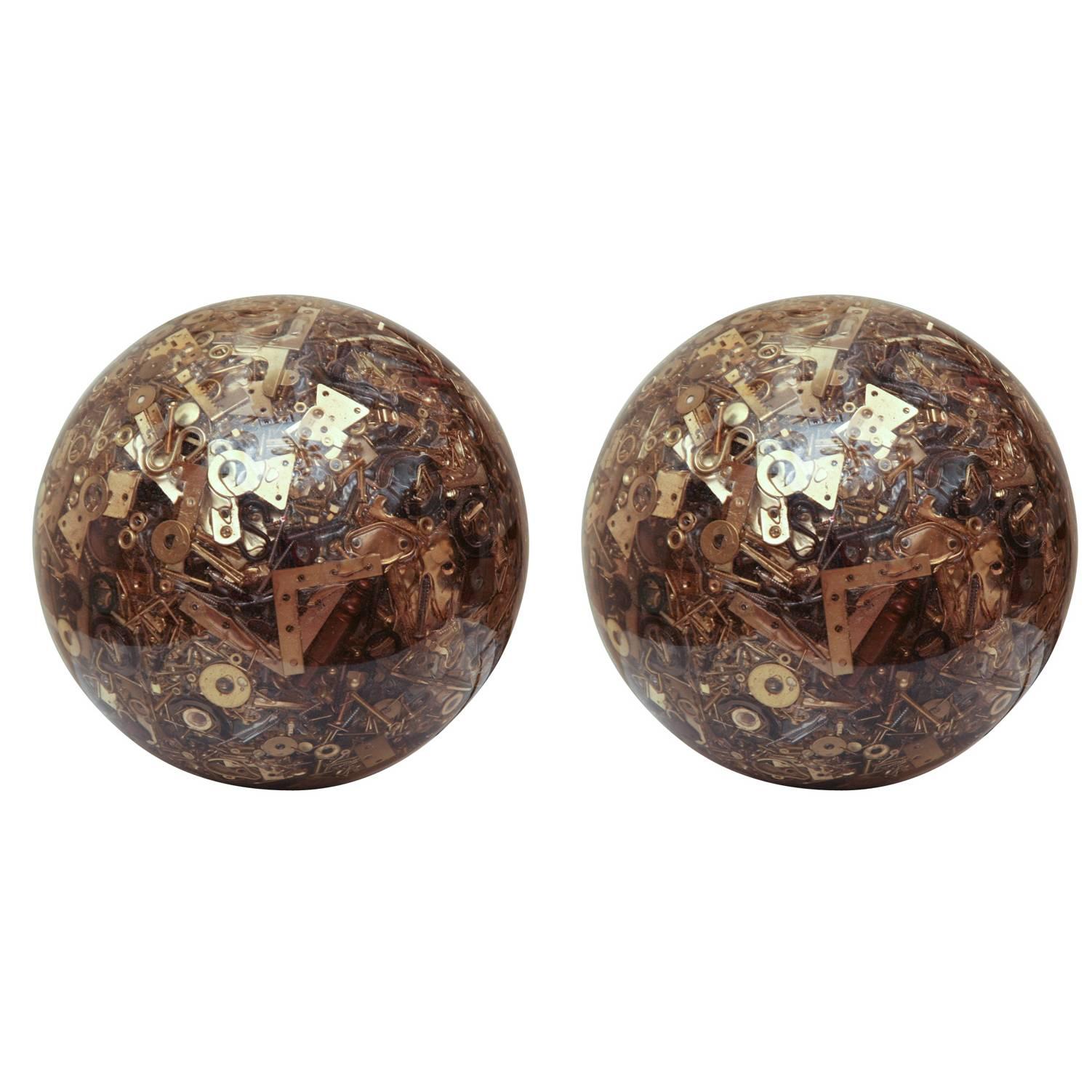 Resin Spheres Composed of Miscellaneous Vintage Hardware Parts