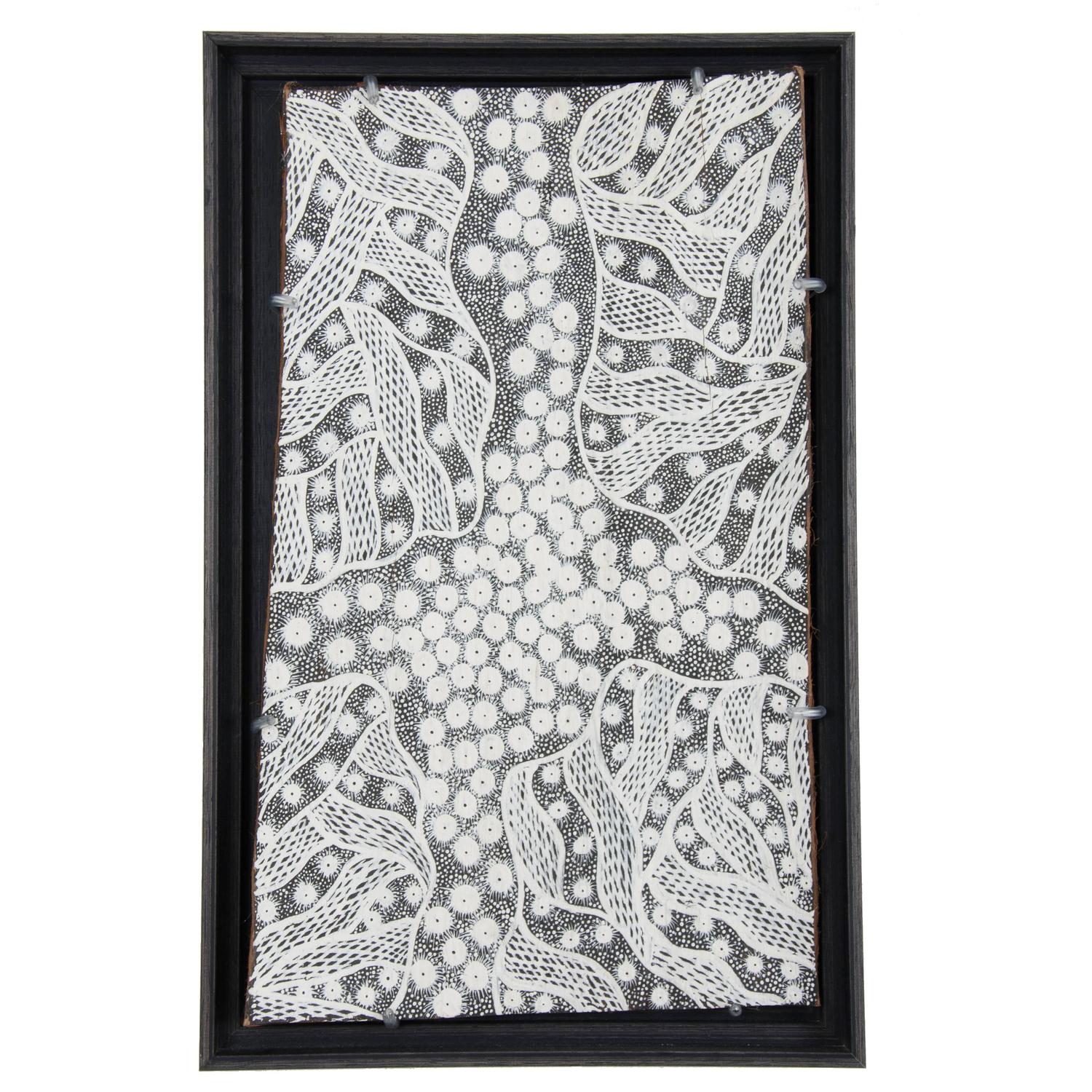 'Yathiny', monochrome Australian Aboriginal bark painting For Sale at