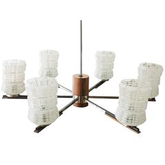 Italian Mid Century Sputnik Chandelier in Rosewood Chrome with Glass Shades 3