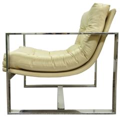 Mid Century Modern Chrome Flat Bar Lounge or Club Chair after Milo Baughman 5
