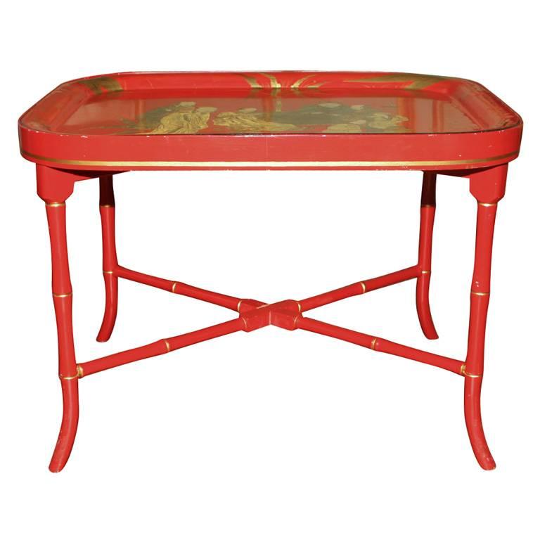 Red Tole Chinoiserie Tray Table. English, Circa 1825 For Sale