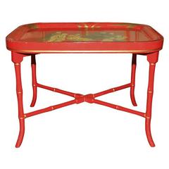 Antique Red Tole Chinoiserie Tray Table. English, Circa 1825