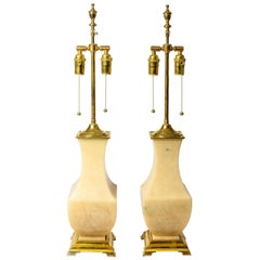 Pair of Onyx and Brass Table Lamps