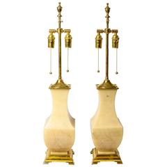 Pair of Onyx and Brass Table Lamps 6