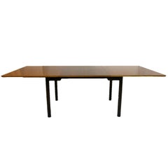 Edward Wormley for Dunbar Walnut Extension Dining Table w Leather Wrapped Feet