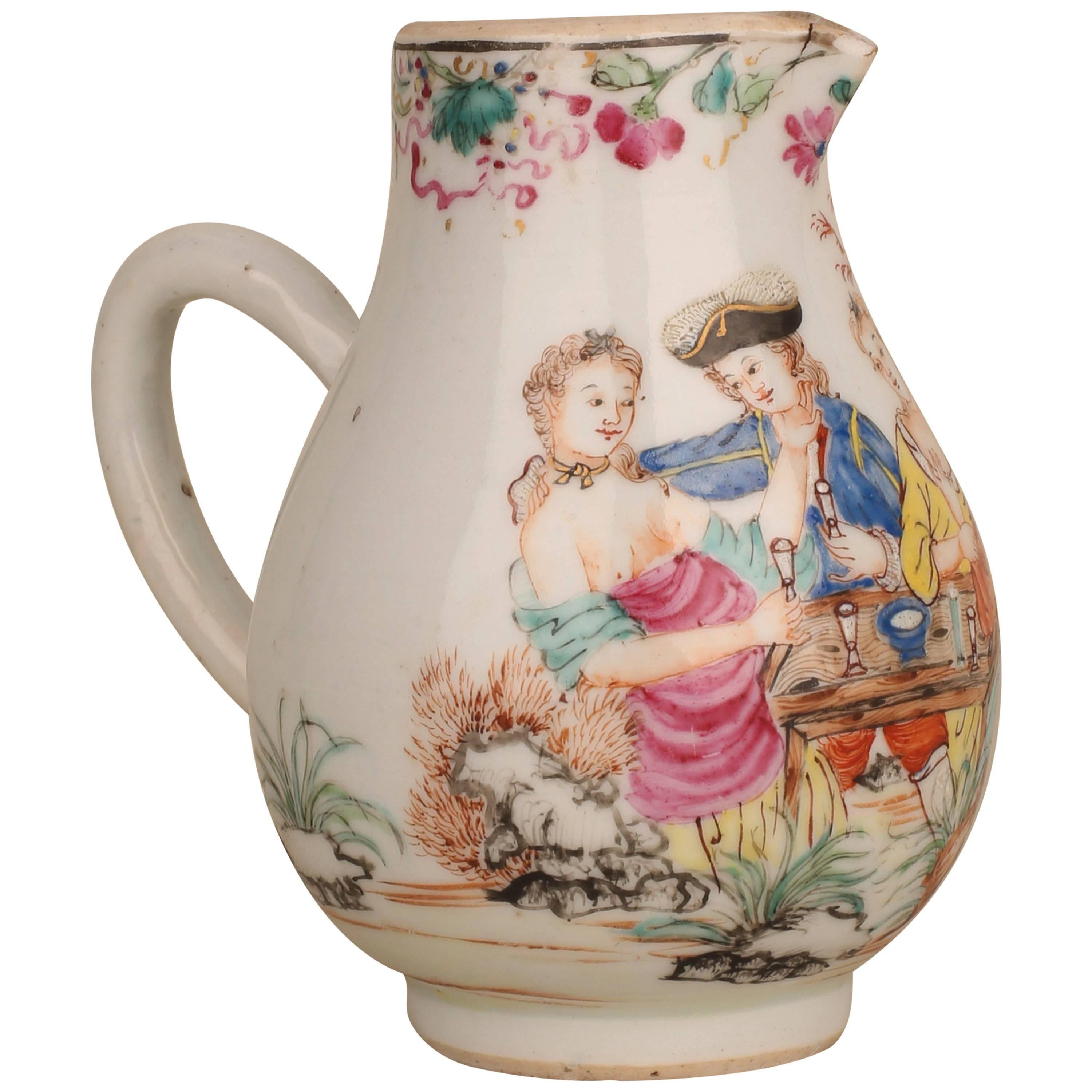 Chinese Porcelain Cream Jug with Two European Amorous Couples, 18th Century