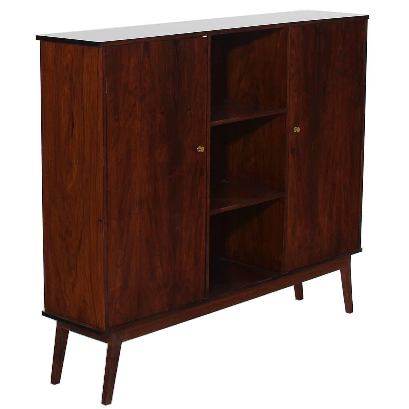Midcentury Brazilian Hardwood Bookcase with Brass Handles For Sale