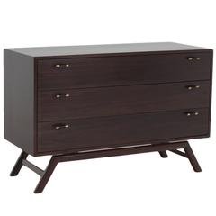 Dark Walnut Dresser with Leather Wrapped Brass Pulls by Thomas Hayes Studio 6