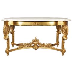 French Louis XVI Style Giltwood and White Carrara Marble Center Table