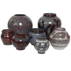 Seven Art Deco Luster Glazed Ceramic Vases by Edgar Bockman for Hoganas 11