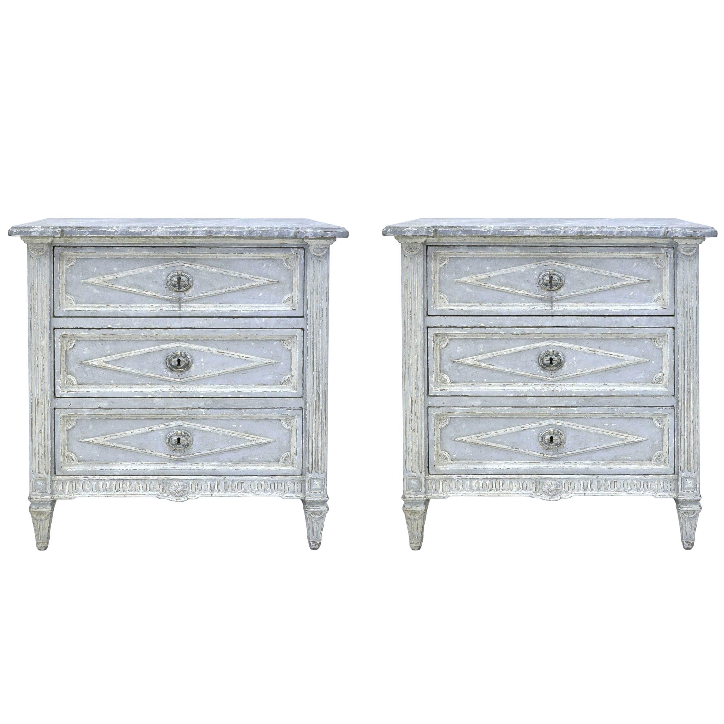 Pair of 19th Century Painted Louis XVI Nightstands or Bedside Tables