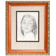 Antique Original Charcoal Drawing, "Marion, Hawaii" by John Melville Kelly