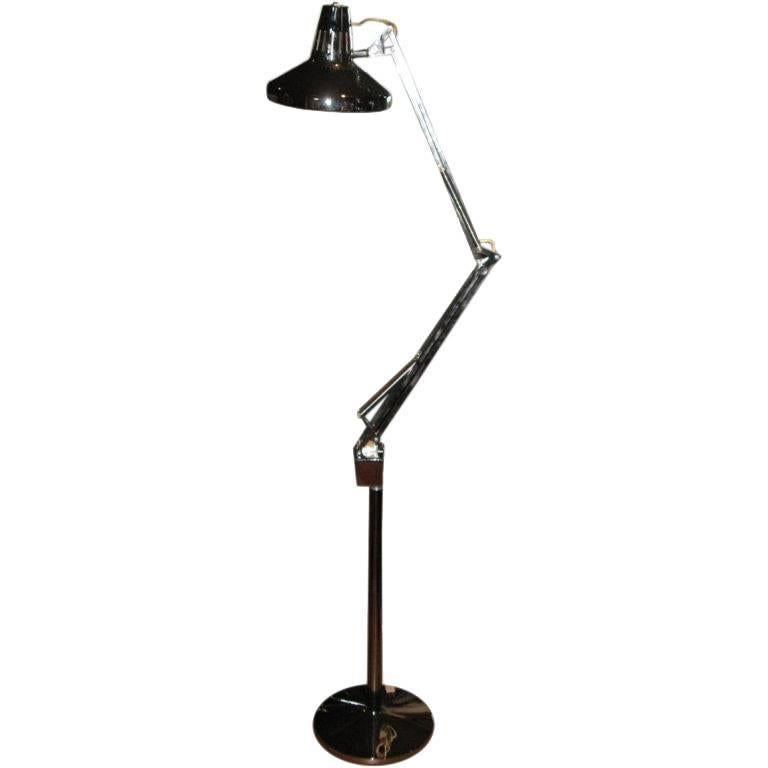 55" Luxo Mid-Century Articulated Chrome Standing Lamp by Luxo For Sale