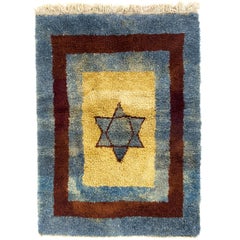 One of Kind Star Tulu Rug in Blue, Brown and Yellow. 100% Wool. Soft, cozy, comfy