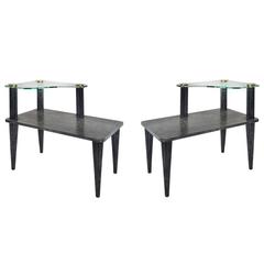 Pair of Gilbert Rohde Style Tiered End Tables in Limed Oak 1