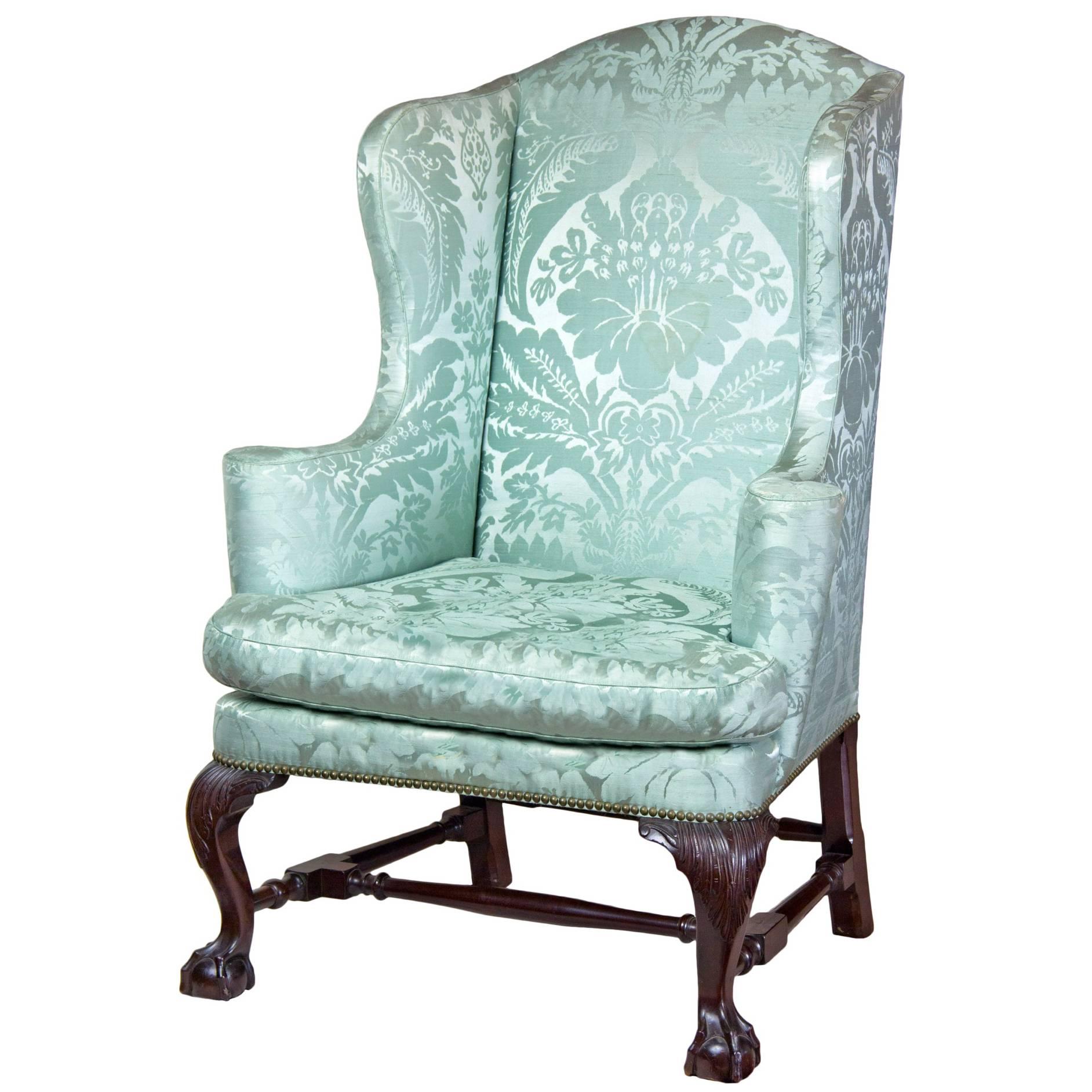 Upholstered Wing Chair with Carved Knees and Claw and Ball Feet, Boston