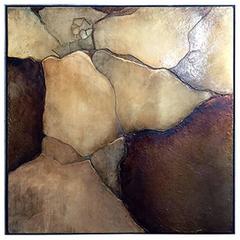 1970s Large Square Lacquered Mixed-Media Painting in Cracked Earth Tones 3