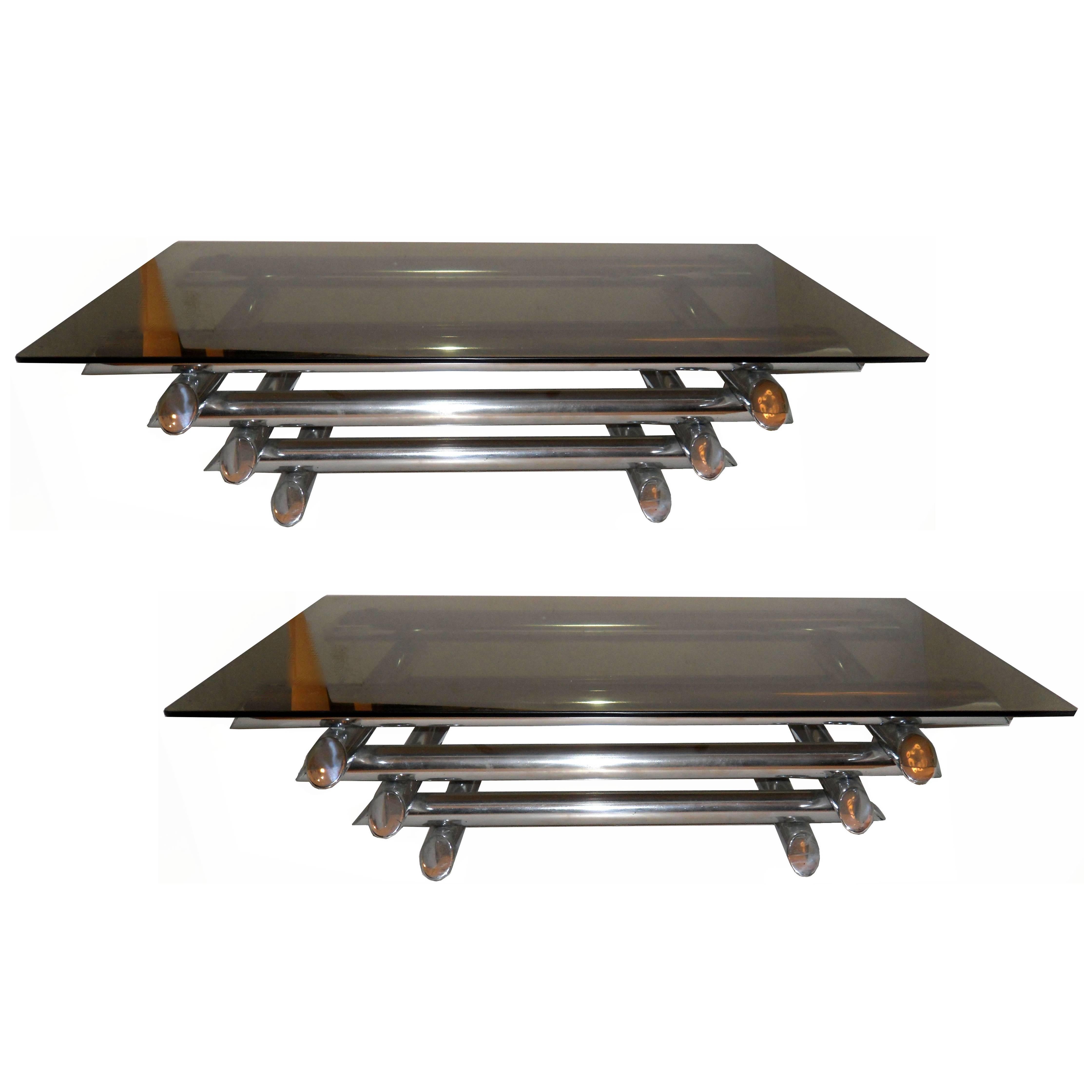 Pair of Willy Rizzo Style Coffee Tables For Sale