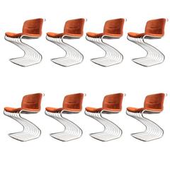 Set of 8 Chrome Cantilever Dining Chairs by Rima Rinaldi