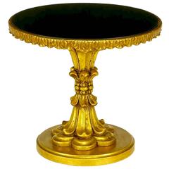 Vintage Giltwood and Black Glass French Regency Style Gueridon