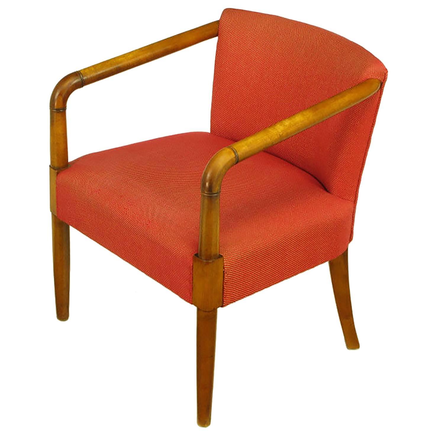 Mahogany & Crimson Upholstered Slope-Arm Desk Chair