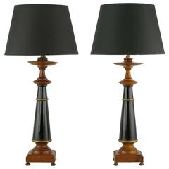 Pair Rembrandt Wood, Black Lacquer & Gilt Regency Table Lamps 4