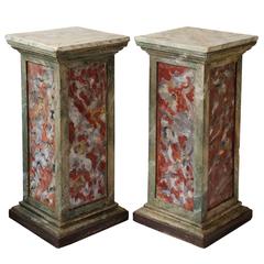 Pair of Italian Faux Painted Marble Corner Pedestals, circa 1780