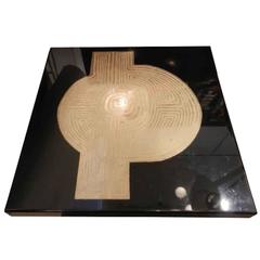 Large Cocktail Table in Black Lacquer and Etched Brass by Roger Vanhevel 2