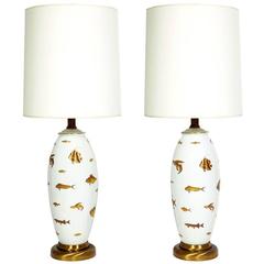 White and Gold Porcelain Fish Lamps 