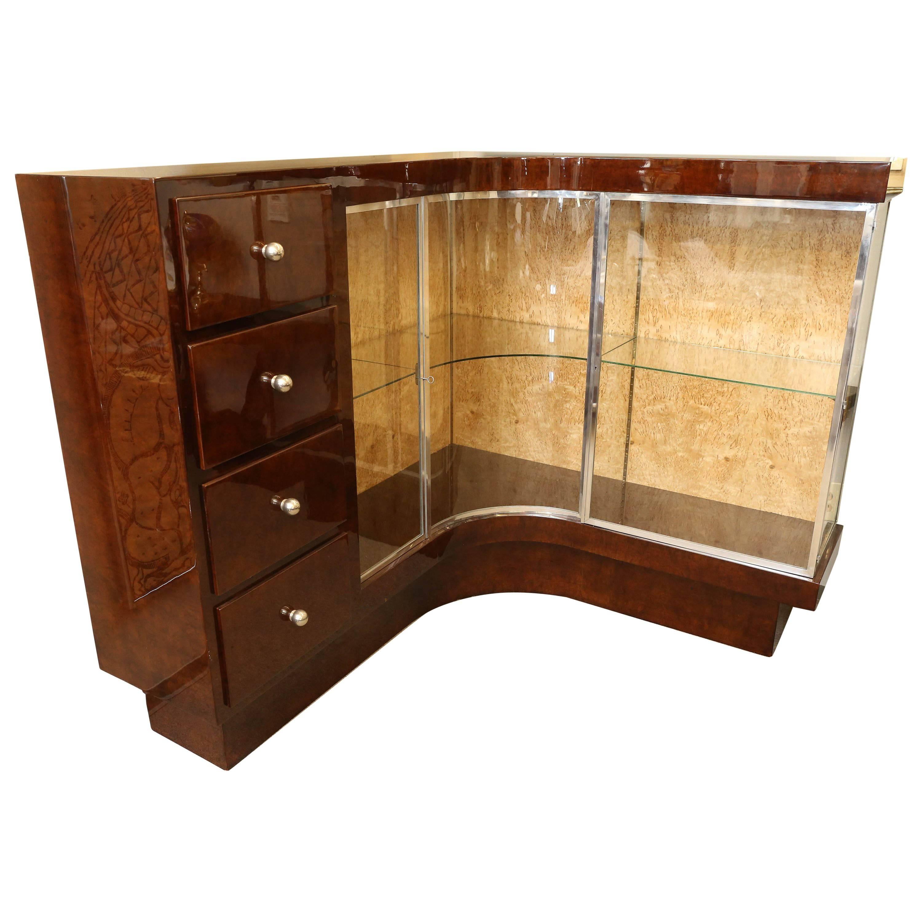 Art Deco French Demilune Corner Cabinet For Sale
