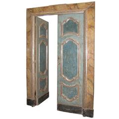 Antique Lacquered Double Door Decorated with Silver