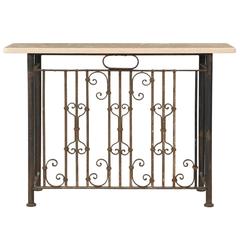 Stone-Top Wrought Iron Antique Console Table, Late 19th/Early 20th Century