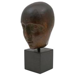 19th Century Carved Oakwood Head Sculpture on Stand, Continental