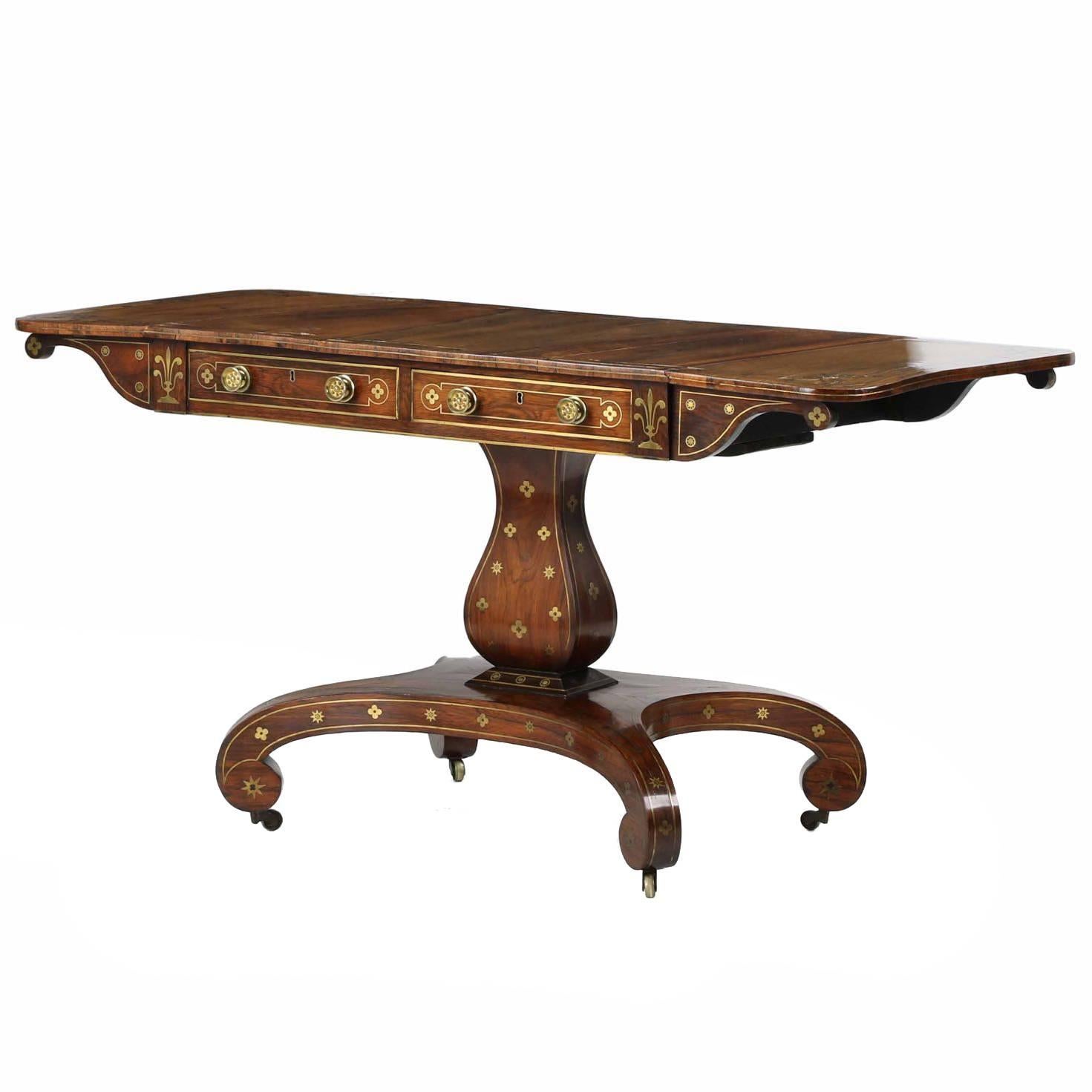 English Regency Brass Inlaid Rosewood Sofa Table, circa 1820