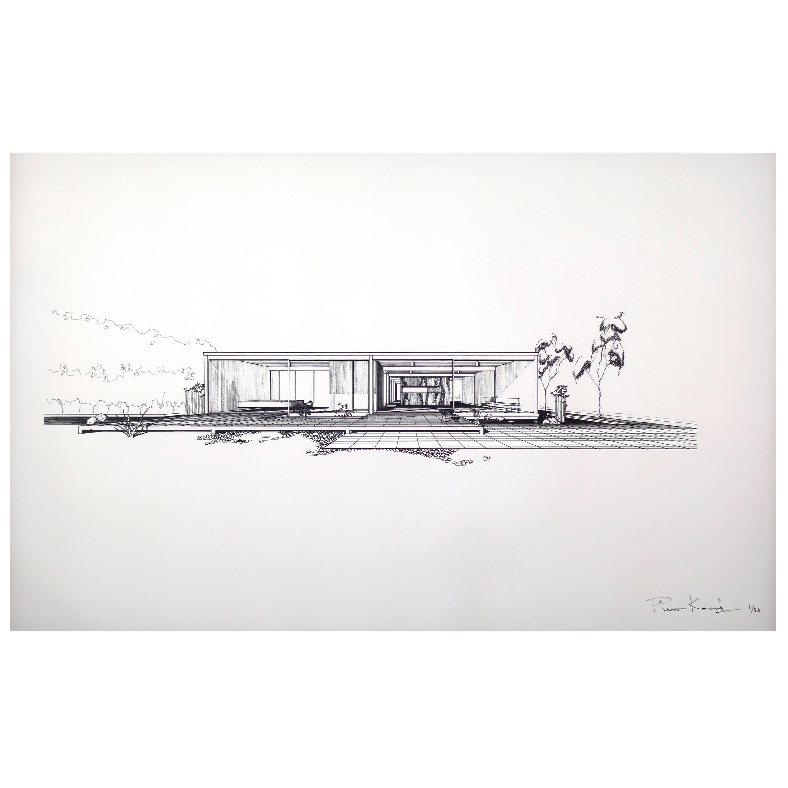 Pierre Koenig, Rendering of Case Study House 21, Framed Photographic Print, 1958 For Sale