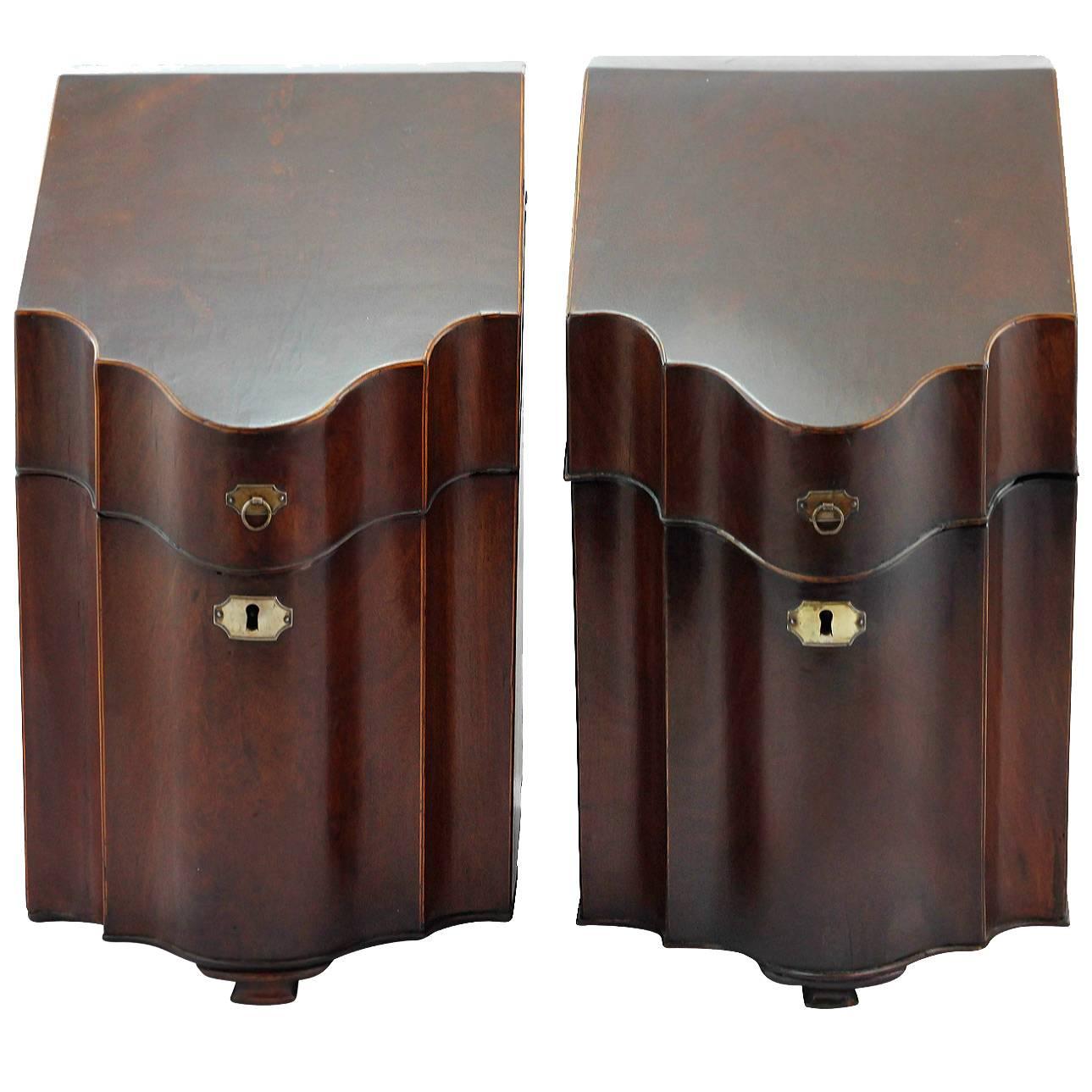 A Pair of English Georgian Mahogany Knife Boxes For Sale