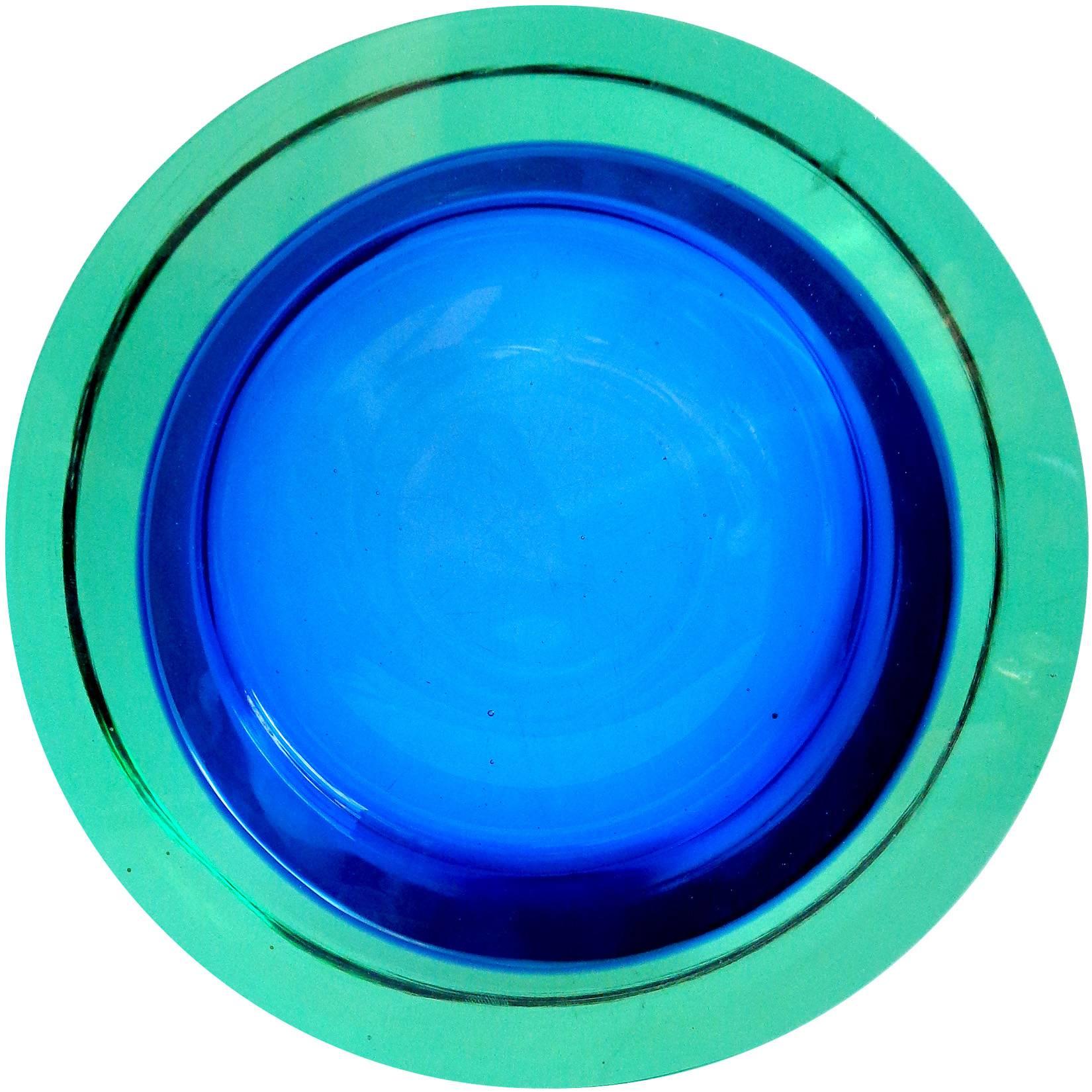 Seguso Vetri D'Arte Murano Sommerso Aqua Cobalt Blue Italian Art Glass Bowl