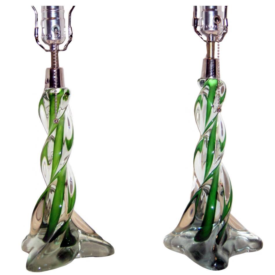Pair of Green Murano Glass Lamps
