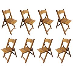 Vintage Set of Eight Ship's Galley Folding Chairs, Teak, Midcentury