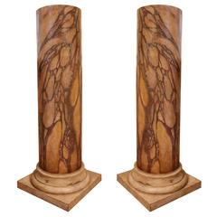 Pair of Italian Faux Marbleized Wood Pedestals