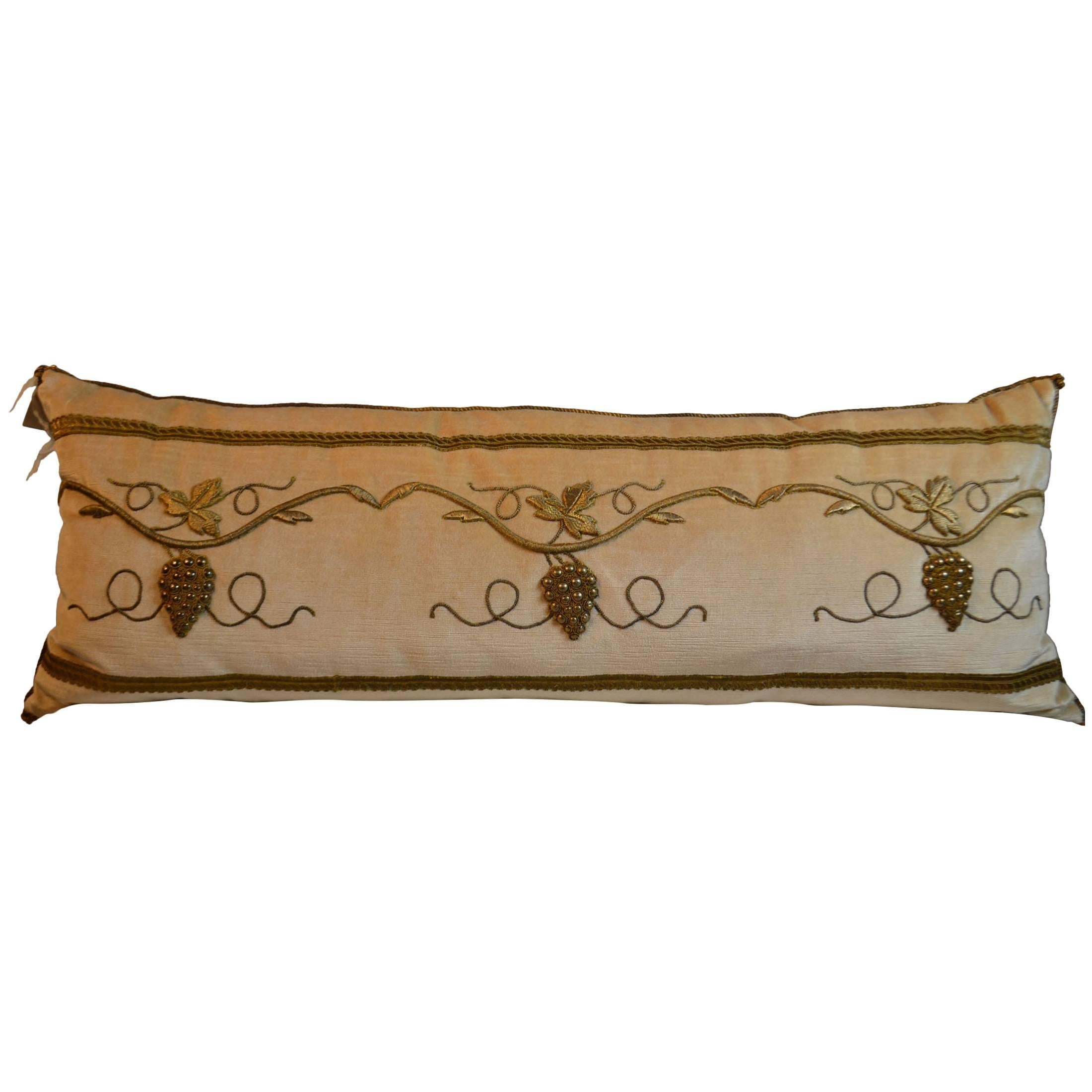 Pillow with Antique Raised Gold Metallic Embroidery