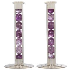 Pair of Amethyst "Bubble" Candlesticks by Belvoir