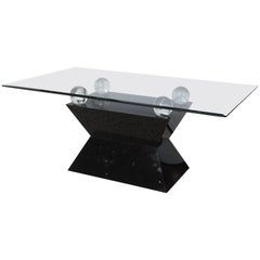 Rectangular Dining Table, Black Laminate, Lucite and Glass in Willy Rizzo Manner