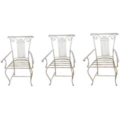 Set of Three Neoclassical Wrought Iron Garden Chairs sold individually