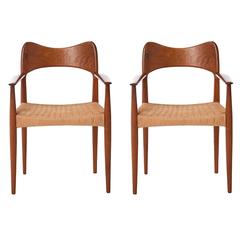 Pair of Vintage Danish Modern Armchair with Papercord Seat