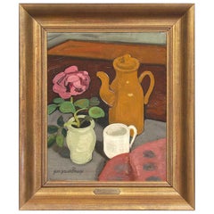 Still Life with Pink Flower Oil Painting by Belgian Jean Brusselmans