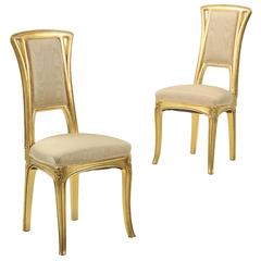 Fine Pair of Art Nouveau Period Giltwood Side Chairs, circa 1900 12