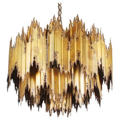 Brass Midcentury Brutalist Chandelier by Tom Greene for Feldman