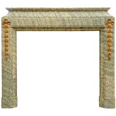 Antique Louis XVI Style Estours Green Marble Fireplace, 19th Century