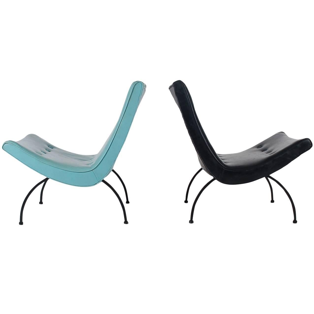 Early Pair of Milo Baughman Scoop Lounge Chairs
